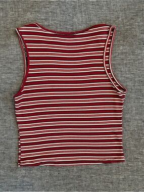 Red Stripe Cotton Cropped Tank